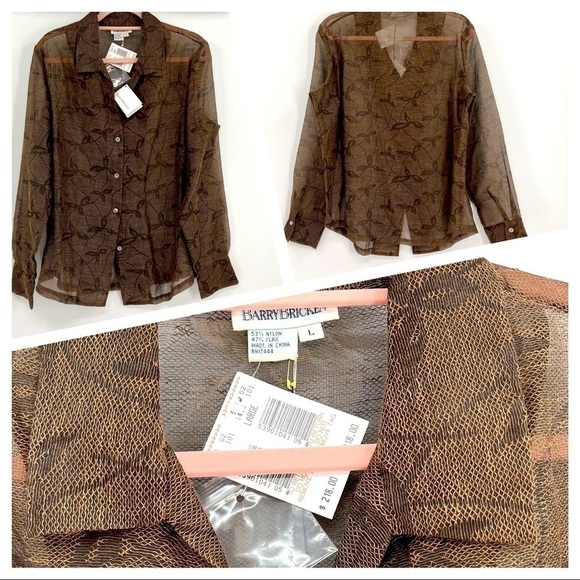 Barry Long Sleeve Button Down Blouse Size L Vintage NWT - Picture 1 of 11